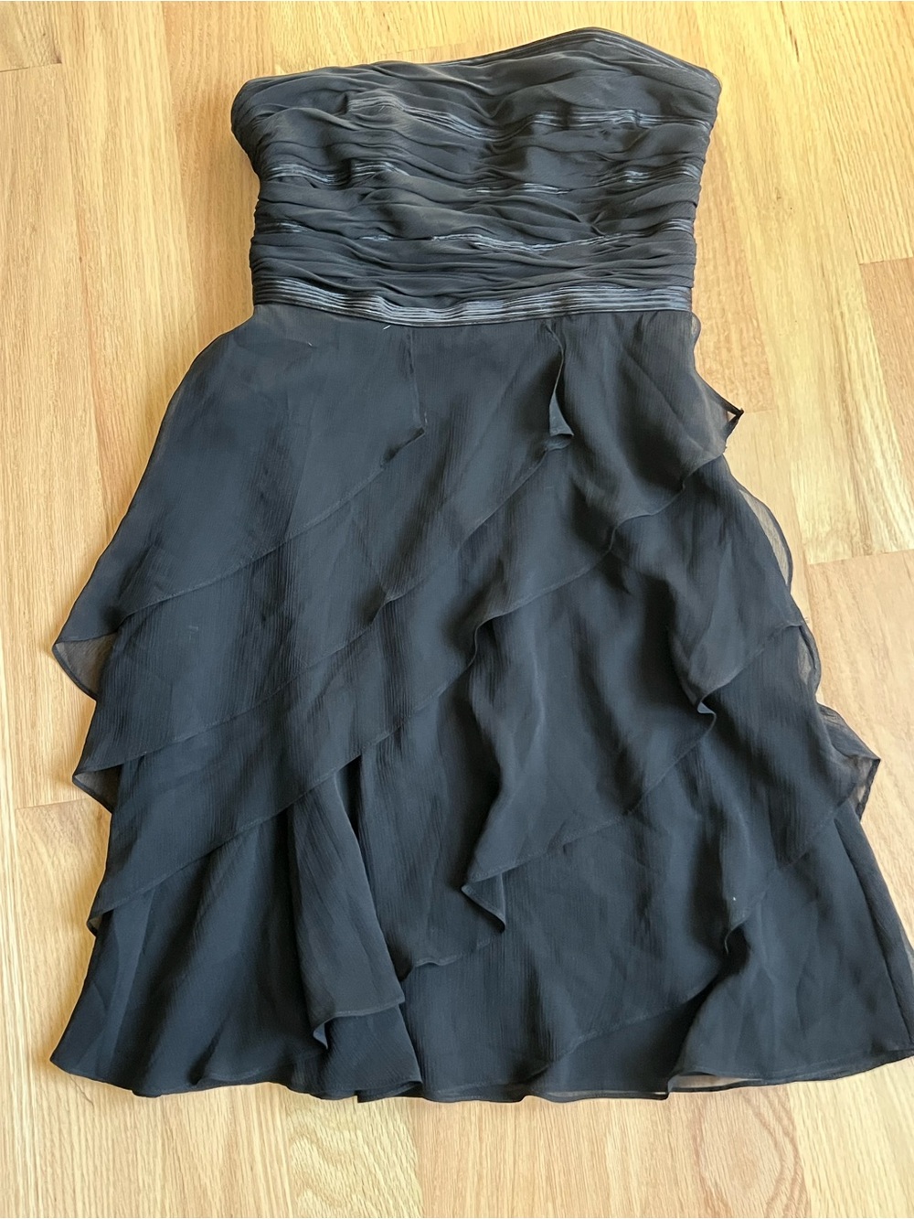 Strapless Black Layered Chiffon Evening Dress - White House Blqck Market